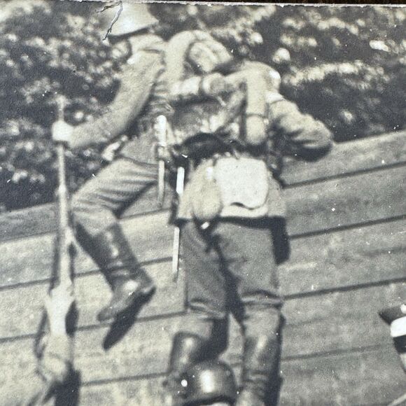 RPPC Real Photo Postcard Vintage Military Obstacle Course Wall Soldiers Training - Picture 6 of 7